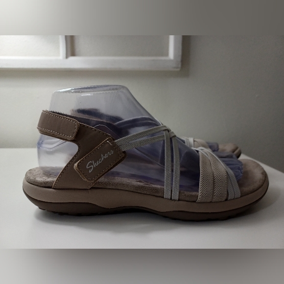 Skechers Women's Memory Foam Sandals Strappy Stretch Cushion Comfort Taupe 8 - Picture 4 of 10